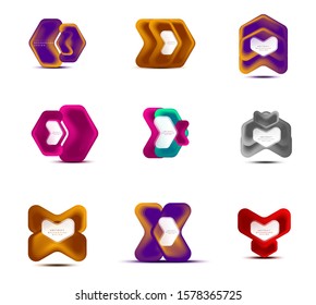 Vector set of arrow geometric banners created with blend color shapes effects. Trendy simple buttons, icons or business branding logo templates, minimal style. Illustrations For Wallpaper, Banner