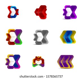 Vector set of arrow geometric banners created with blend color shapes effects. Trendy simple buttons, icons or business branding logo templates, minimal style. Illustrations For Wallpaper, Banner