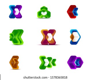 Vector set of arrow geometric banners created with blend color shapes effects. Trendy simple buttons, icons or business branding logo templates, minimal style. Illustrations For Wallpaper, Banner