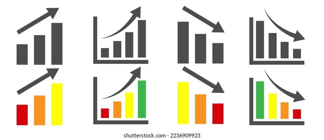 Vector set of arrow icons with infographics. Design element for applications, website, social networks. Charts of indicators