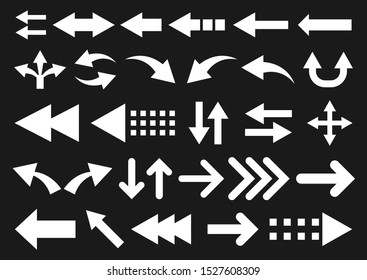 Vector set of arrow shapes isolated on black..