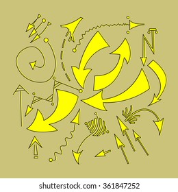 Vector set of arrows - abstract, fantasy (yellow)