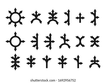 Vector set of arrows in different directions, filled silhouette isolated on a white background, flat modern design. Stock illustration for websites and apps

