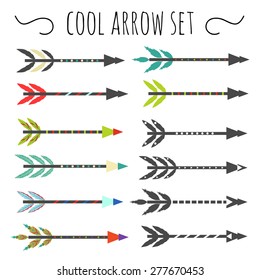 Vector set with  arrows with feathers.