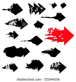 Vector set of arrows in grunge style on a white background