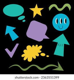 Vector set of arrows and message bubbles. Universal templates for your text.