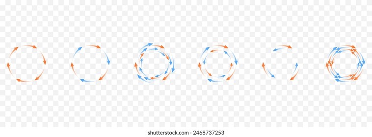Vector set of arrows png. Heat and cold arrows png. Heat and cold flow. Red and blue arrows on an isolated transparent background.