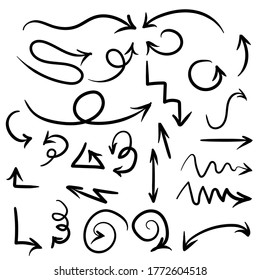 Vector set of arrows pointing in different directions. Doodle elements isolated on white background. Vector llustration