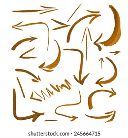 Vector set of arrows. Signs painted by hand in ink.