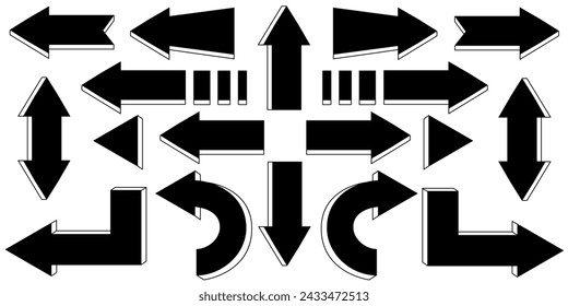Vector set of arrows of various shapes and directions for various designs.





