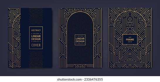 Vector set of art deco abstract backgrounds, save the date gatsby style invitations, vintage frames. Premium design, luxury golden templates. Trendy graphic poster, brochure, design, packaging