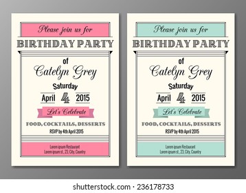 Vector set of art deco birthday party invitations design template