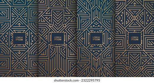 Vector set of art deco, fancy patterns, abstract geometric frames, luxury package templates. Use for wedding invitation, cover, card, print, poster, premuim box design