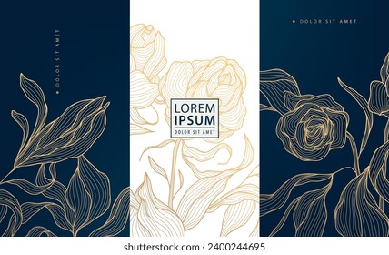 Vector set of art deco floral luxury patterns, golden royal tags with flowers and leaves. Use for jewelry, tea, spa, menu, chocolate, wine package concepts. 