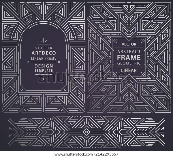 Vector set of art deco frame, abstract geometric\
design template for luxury products. Geometric silver background.\
Linear ornament composition, vintage. Use for packaging, branding,\
decoration, etc.