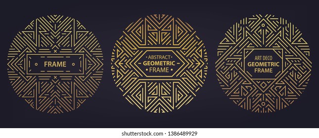 Vector set of art deco frames, edges, abstract geometric design templates for luxury products. Linear ornament compositions, vintage. Use for packaging, branding, decoration, etc.