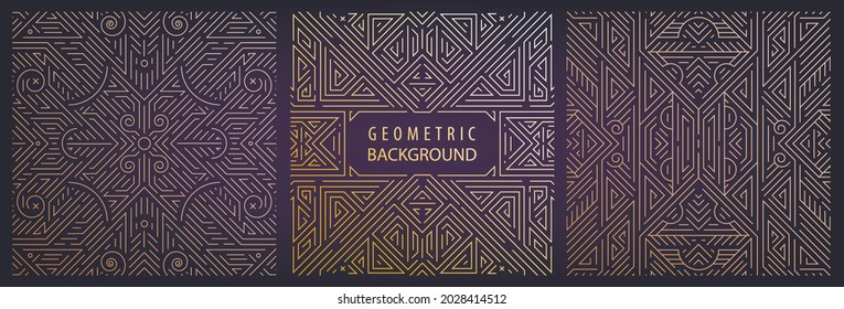 Vector set of art deco frames, abstract geometric design templates for luxury products. Linear square ornament compositions, vintage. Use for packaging, branding, decoration, etc. Geometric shapes