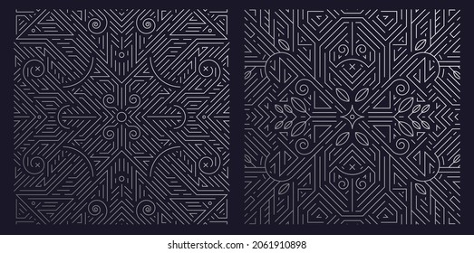 Vector set of art deco frames, adges, abstract geometric design templates for luxury products. Linear ornament compositions, vintage. Use for packaging, branding, decoration, etc. Square