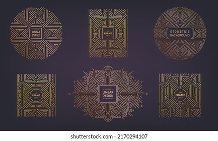 Vector set of art deco frames, abstract geometric design templates for luxury products. Linear ornament compositions, vintage. Use for packaging, branding, decoration, etc.