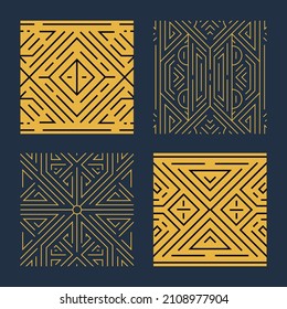 Conjunto de vectores de arte deco oro negro patrón sin costuras. Moto de cosecha de línea geométrica. Elegante diseño lujoso para papel pintado, empaque, papel envolvente, paquete, regalo de boda.