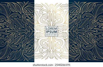 Vector set of art deco gold swirl Christmas cards, holiday elegant winter royal motif. Vintage premium branches, floral decoration illustration