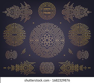 Vector set of art deco linear circles, round borders, frames, decorative design templates. Creative template in classic retro style of 1920s. Use for packaging, advertising, as banner