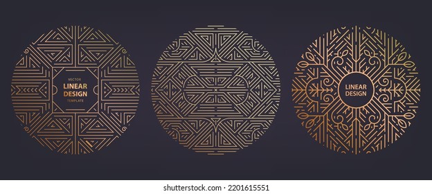 Vector set of art deco linear circles, round borders, frames, decorative design templates. Creative template in classic retro style of 1920s. Use for packaging, advertising, as banner