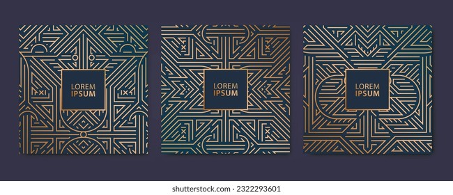 Vector set of art deco luxury patterns, geometric fancy cards, invitations, banners. Package for perfume, jewelry, wine
