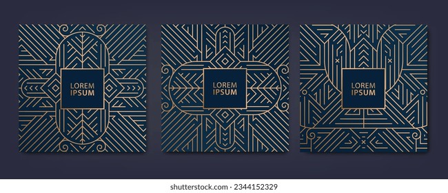 Vector set of art deco luxury patterns, geometric fancy cards, invitations, banners. Package for perfume, jewelry, wine
