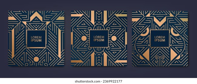 Vector set of art deco luxury patterns, geometric fancy cards, invitations, banners. Package for perfume, jewelry, wine