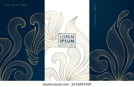 Vector set of art deco vector luxury design patterns, line leaves floral royal labels, elegant rich beauty package, filigree plant backgrounds, chocolate, wine, perfume ornament