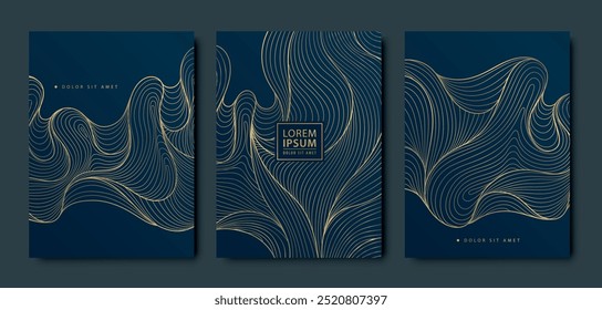 Vetor conjunto de art deco wavy art design capas, mármore premium modelos. Cartões de visita, convites para eventos, brochura, aniversário, fundo do pacote