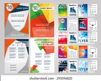 vector set of art flyers templates brochures A4 size, abstract examples design for graphics , vintage design, imposed geometric dynamic pattern background