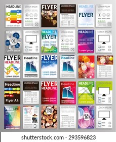 vector set of art flyers templates brochures A4 size, abstract examples design for graphics , vintage design, imposed geometric dynamic pattern background