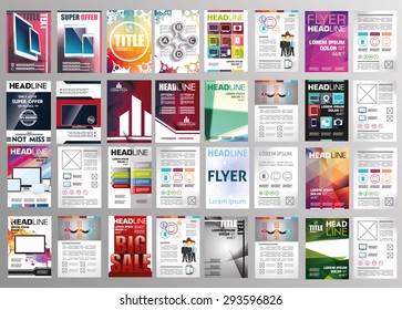 vector set of art flyers templates brochures A4 size, abstract examples design for graphics , vintage design, imposed geometric dynamic pattern background