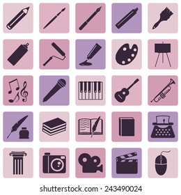 Vector Set of Art Icons. Drawing, Music, Writing and Other.