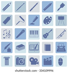 Vector Set of Art Icons. Drawing, Music, Writing and Other.