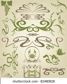 vector set of Art Nouveau style design elements