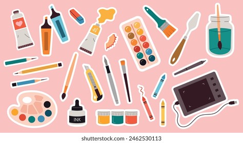 Vector set of art supply stickers
