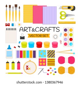 Vector set Art&crafts. Cartoon elements for drawing and creativity. Bright set for website templates, banners, posters.
