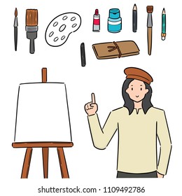 vector set of artist and art equipment