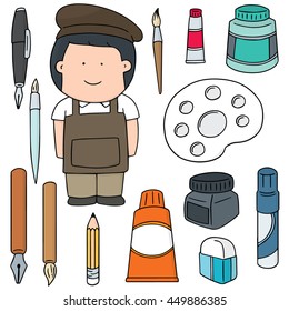 vector set of artist and art equipment