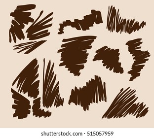 Vector set of artistic brush strokes. Creative design elements.Vector illustration.Brown  on beige.