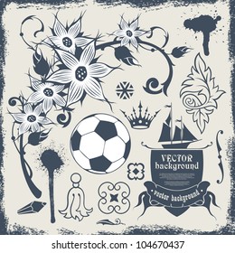 Vector set of artistic elements for processing text, cards and greetings