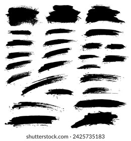 Vector set artistic grunge paint hand drawn, black brush stroke on white background.