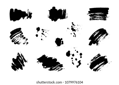 Vector set of artistic ink, watercolor splashes, ink blots. Brush strokes. Grunge backgrounds. Calligraphic design elements.