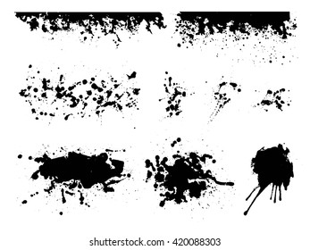 Vector set of artistic ink, watercolor splashes,  blots. Black splatter collection. 