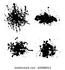 Vector set of artistic ink, watercolor splashes, blots. Black splatter collection. 