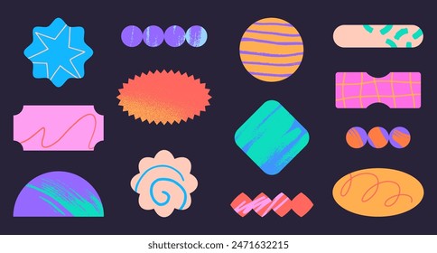 Vector set of artistic patches and stickers with copy space for text.Modern design elements with abstract textures for banners,social media marketing,branding,packaging, covers, prints
