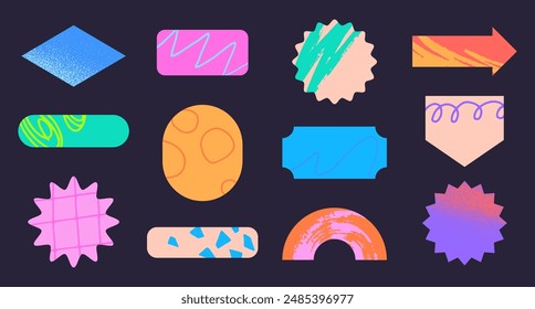 Vector set of artistic patches and stickers with copy space for text.Modern design elements with abstract textures for banners,social media marketing,branding,packaging, covers, prints